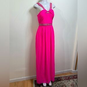 (M3)Hailey Logan Adrianna Papell V-neck Beaded Chiffon Prom Dress in Pink,Sz 5/6